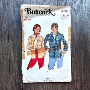 Vintage 1970s Butterick 3781 Sewing Pattern Mens Med Western Shacket COMPLETE